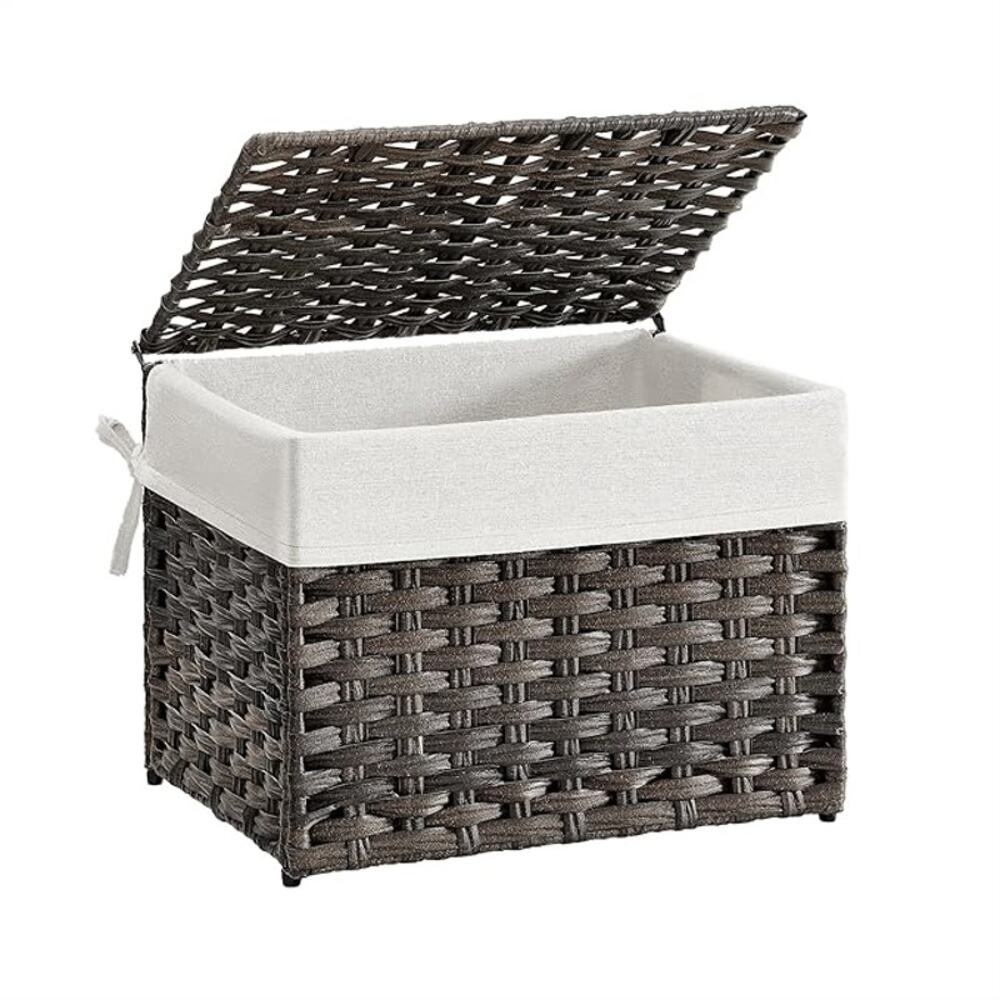 9.2 Gal Woven Storage Basket w/Lid, Handles, Foldable, Liner, Metal Frame, Brown